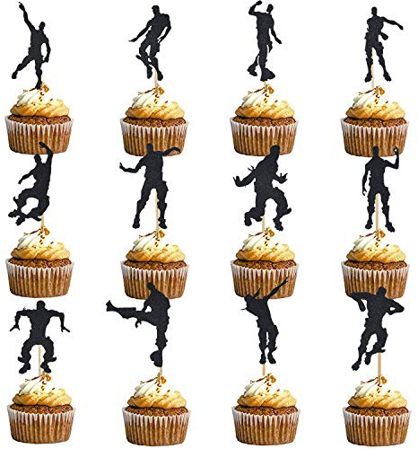 36 Pcs Glitter Black Video Game Cupcake Toppers Dance Cupcake toppers for Gaming Themed Birthday Cake Decoration Party Supplies