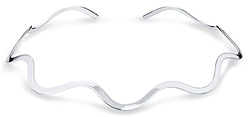 Bling Jewelry Einfaches feines Choker-Wellen-Zickzack-geometrisches Kragen-Statement-Halskette für Frauen .925 Silber Sterling