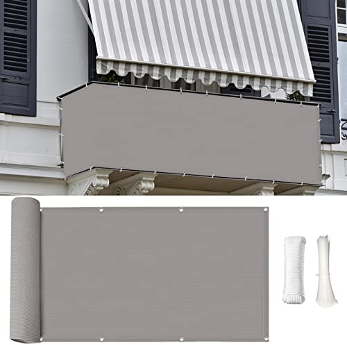 Liveinu Balkonbespannung Balkon Sichtschutz Windschutz Sichtblende UV-Schutz Witterungsbeständig Gartensichtschutz UV 75% HDPE-Spezialgewebe Balkonverkleidung 80x180cm Grau