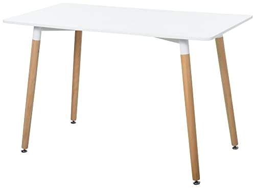 HOMCOM Mesa de Comedor Estilo Nórdico Mesa de Cocina con Patas de Madera de Haya Estructura de Metal 120x60x75 cm Blanco