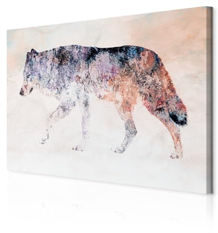 decomonkey - Impression sur Toile Animau Abstrait 60x40 1 Pièce - Tableau Décoration Appartement Cadre en Bois Déco Salon Peinture sur Toile Maison Chiens colorés texture fond loups animaux