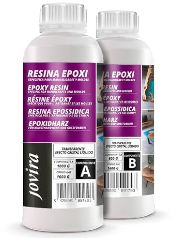 JOVIRA PINTURAS Resina Epoxi Transparente. Para manualidades, obras de arte, madera, mesas creativas madera, joyería artística, artesanía creativa, bricolaje. (1,6 Kilos (Paquete de 1)) H-5