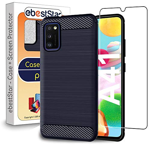 ebestStar - Funda para Samsung Galaxy A41, Carcasa Capa Protectora Carbono TPU, Antigolpes, Azul Oscuro + Cristal Templado