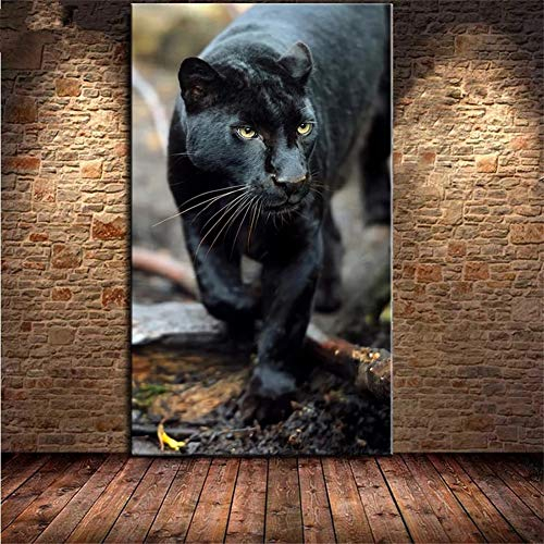 Lweity Diamant Painting Bilder schwarzer Panther Malen nach Zahlen Kits Diamond Painting Set Full Square Drill Diamond Stickerei Erwachsene/Kinder kunsthandwerk für Home Wall Décor(30x60cm,12x24in)