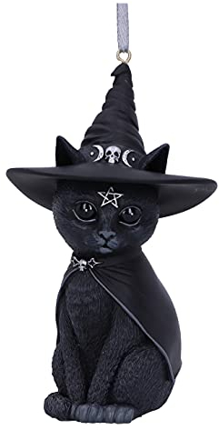 Nemesis Now Cult Cuties Purrah Hanging Ornament 11.5cm, Resin, Black, Scarily Adorable Bewitching Cat Hanging Ornament, Witch Cat, Cast in the Finest Resin, Expertly Hand-Painted