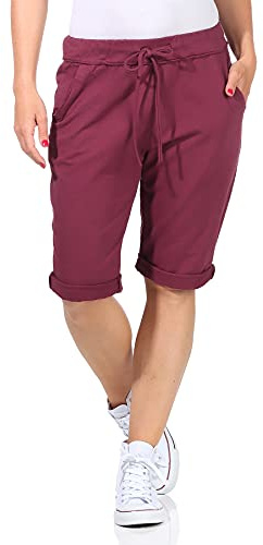 CLEO STYLE Kurze Damen Bermuda, leichte luftige Hose für den Sommer, kurzer Jogger für Freizeit und Strand 1212 (Bordo, 42-46, one_Size)