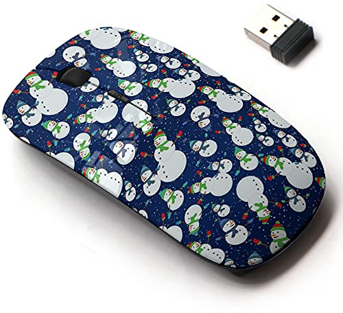 Souris sans fil 2,4 G avec motif mignon pour tous les ordinateurs portables et ordinateurs de bureau avec nano récepteur - Arbre de Noël, bonhomme de neige