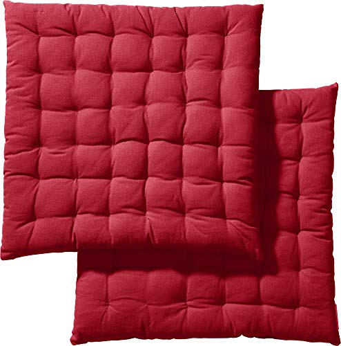 REDBEST Stuhlkissen, Stuhlauflage, Sitzkissen Uni 2er-Pack rot, Größe 40x40x3 cm - gesteppt, mit glatten, strapazierstarkem Gewebe (weitere Farben)