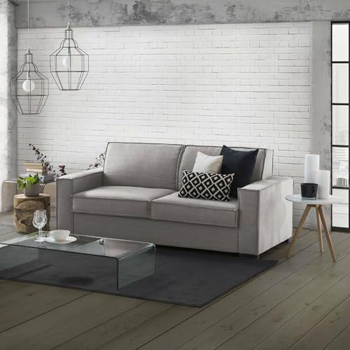 Talamo Italia - 2-Sitzer festes Sofa Sole, Wohnzimmersofa aus Stoff, schmale Armlehnen, 100 % Made in Italy, 180 x 95 x 90 cm, Grau