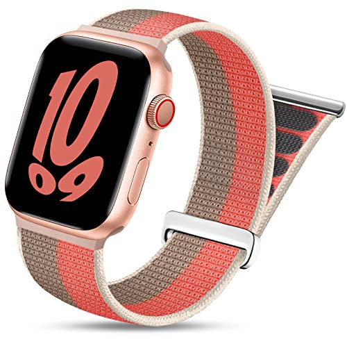 youmaofa Cinturino Nylon Sport Loop Compatibile con Cinturino Apple Watch 38mm 40mm 41mm, Regolabile Intrecciato Sportivo Ricambio Band per iWatch SE/Series 8 7 6 5 4 3 2 1, Rosa Pomelo/Sahara
