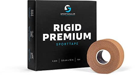 Sportacular Gear Sporttape Rigid Premium 3,8cm x 10m | versch. Farben und Mengen | extrem hohe Klebekraft | starres, nicht elastisches Tape | Schweiß-resistent, hautfreundlich (4 Rollen, tan)