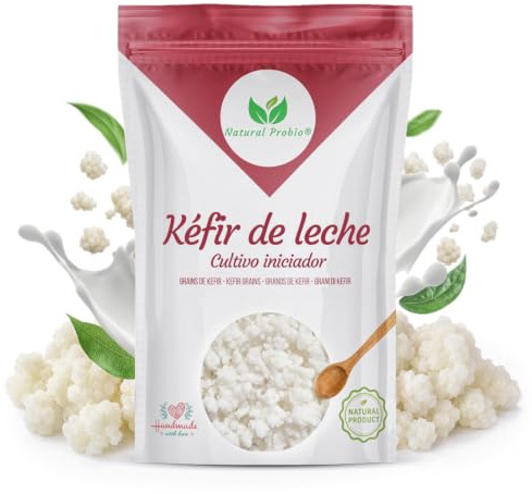 Natural Probio® Kéfir de leche, kit de inicio de cultivo de granos fermentados lácticos naturales, con leche certificada sin OGM, probiótico natural, instrucciones, receta y consejos (10g)