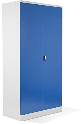 Schrank & Stuhl XXL Werkzeugschrank – Werkstattschrank/Stahlschrank mit 4 höhenverstellbaren, vollverzinkten Fachböden, 195x92x60, Weiß/Blau