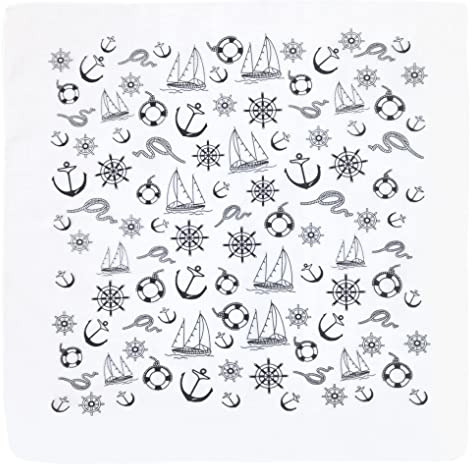 Multifunktionstuch Bandana-Tuch Nickitücher Halstuch Kopftuch Zimmermanns- und Richtfesttücher 100% Baumwolle / Cotton Mund-Nasen-Bedeckung Biker Rad Outdoor Schweißtuch Stirnbänder (Maritim Weiß)