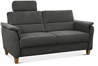 CAVADORE 3er-Sofa Palera mit Federkern / Kompakte Dreisitzer-Couch im Landhaus-Stil / inkl. 1 Kopfstütze / 179 x 89 x 89 / Mikrofaser, Grau