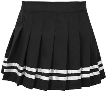 TTAO Kinder Mädchen Faltenrock Schulmädchen Schulmädchen Skirt Cheerleading Kostüm Faltenrock A-Linie Skater Rock Cosplay Fasching Karneval Party Schwarz& Weiß 146-152