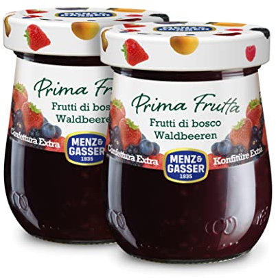 Menz&Gasser, Confettura Extra di Frutti di Bosco Prima Frutta, Realizzata con Frutta di Alta Qualità IQF, Lavorata con Passione in Trentino-Südtirol, Naturalmente Senza Glutine, Vegan, 2 Vasi da 340 g
