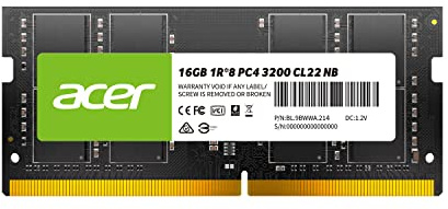 Acer SD100 DDR4 16go SODIMM 3200 MHz CL22 - RAM 260 Broches pour Ordinateur Module mémoire Basse Tension - Mémoire vive pour PC Portable et Notebook (unité Simple)