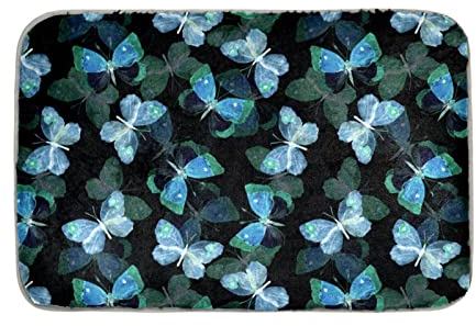 Ultraweicher Kaninchenfell-Teppich, maschinenwaschbarer Teppich für Schlafzimmer, Flauschiger Teppich für Wohnzimmer, fusselfreier Teppich,Blauer Türkis Grün Schmetterlings Weinlese