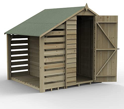 Forest Garden 4x6 Apex Wooden Shed & Lean-To|1 Door|Overlap|25Yr Anti-Rot