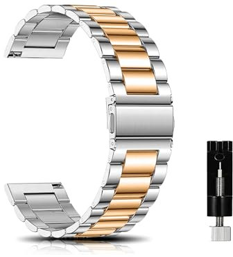 CeiBand Correa para 20MM 18MM 22MM, Métal Ajustable de Acero Inoxidable Correas, Banda Reemplazo de Reloj inteligente para Hombres Mujer - Oro Rosa/Plata