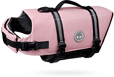 VIVAGLORY Rip Stop Schwimmweste Hund, Hundeschwimmweste, Schwimmhilfe & Auftrieb, Rettungsweste Hund für Bootfahren, XXS, Kirschblütenrosa