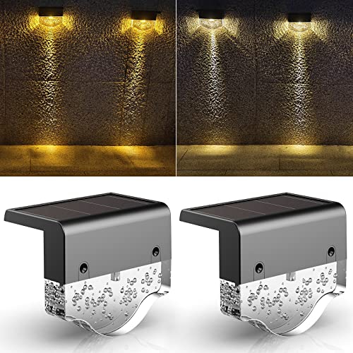 Solarlampen für Außen Garten, Wasserdichte LED Led Lampe Balkon Solar Zaunbeleuchtung, Solar Licht Stufenbeleuchtung Außen für Terrasse Garten Treppen Zäune, 2 Modi LED Warmweiß/Gelb, 2 Stück