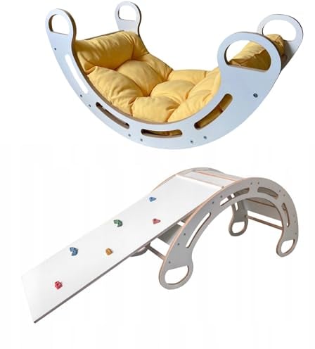 Montessori - Arco de escalada con tobogán y cojín (amarillo) para niños 85 x 41,5 x 39 cm, estructura de escalada para interior a partir de 1 año, de tablero de fibra de densidad media
