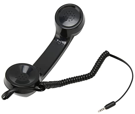 Ersatz-Telefonhörer, Retro-Handys, Handy-Telefonhörer mit 9-Fuß-Spiralkabel, One-Touch-Antwort/Lautstärkeregler/Soundschalter/3,5-mm-Soundstecker (Schwarz)