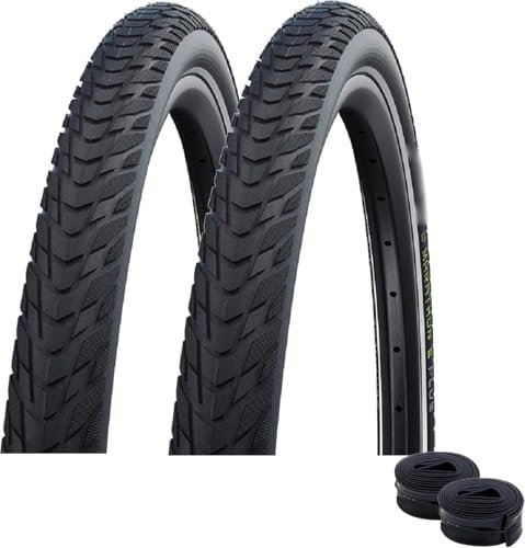 2 x Schwalbe Marathon E-Plus Smart D-Guard E-50 Schwarz-Reflex 50-584 + 2 x Schwalbe Schläuche AV19 inkl. Reifenheber