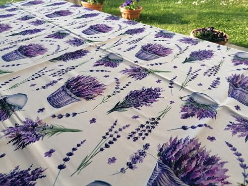 Pago Poco Rechteckige Tischdecke, schmutzabweisend, 100 % wasserabweisend, Muster Lavendel und Blumen, in allen Größen ...kein Bügeln!!!! (140 x 230)