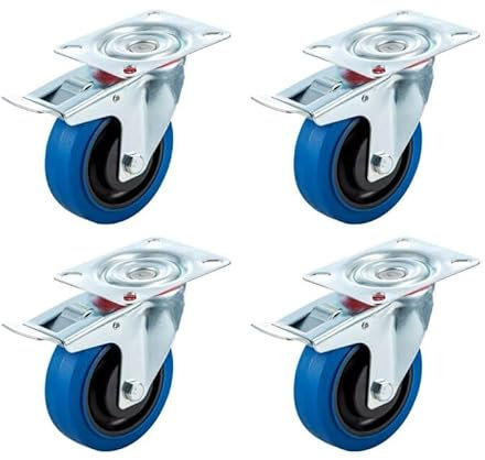 Youyijia 4 Stück 125mm Schwerlastrollen Montagezubehör Transportrollen Möbelrollen Transportrollen Gummi Lenkrollen mit Bremse Möbelrollen für Palettenmöbel Strandkorb Werkbank Silber/Blau