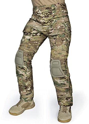 IDOGEAR Herren Kampfhose G3 Taktische Hose mit Knieschützern für Militärjagd Angeln Outdoor Cargohose Multitaschen Verstellbar (Multi-camo-MC, 34W x 32L)