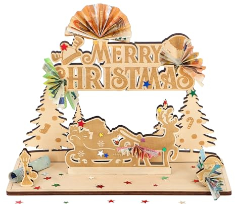 Giftota - Originelle Weihnachten Geldgeschenk Holz - Weihnachten Geschenke - Weihnacht, Weihnachtsmann Deko - Gästebuch aus Holz - Geburtstag Geschenke für Frauen, Männer, Kinder, Freunde