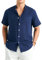 Enlision Camisa para Hombre Lino Coton Sin Cuello Manga Corta Camisas Azul Marino Hombre Corte Regular Henley Camisas de Color Sólido con Botónes Bolsillo de Verano Playa Business S