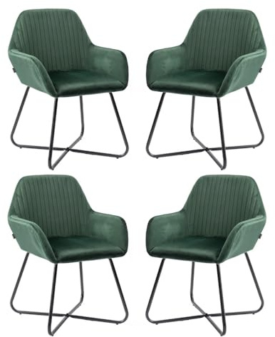 Mingone Küchenstühle 4er Set Esszimmerstühle aus Samt Polsterstuhl Retro Design Stuhl mit Armlehnen Speisestuhl mit Rückenlehne für Esszimmer Küche Restaurant Wohnzimmer, Grün
