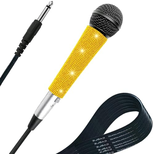 RhymKawa Wired Microphone Karaoke for Singing, Sparkly Gold Vocal Dynamic Mic with Cable