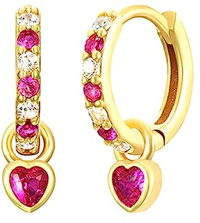 Creolen Ohrringe Für Frauen Mit Hot Pink Herz Drop - Goldene Damen Hypoallergene Cubic Zirkonia Dangle Schmuck Für Mädchen