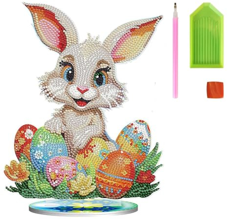 QYDMIN Diamond Painting Ostern, DIY Diamant Painting Set Diamant Painting Kaninchen, Handwerk Applique Mosaik Hase Ostereier Strass Kristall Dekoration Geschenk