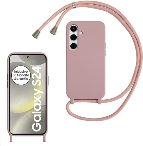 AoozeFon Coque avec Cordon pour Samsung Galaxy S24 Étui Lanière Transparent avec Collier Réglable pour Samsung S24 Protection Silicone Gel Souple TPU avec Corde pour S24, Rose