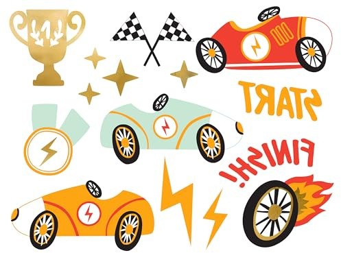 Temporäre Tattoos Autos 11er Set - zum Aufkleben auf die Haut - Tattoo Aufkleber für Kinder - Kindertattoos Autorennen Geburtstag Kinderparty