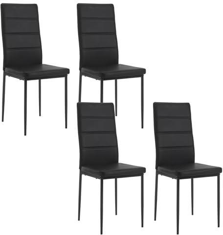 WOLTU Chaise Salle à Manger Lot de 4, Chaise Cuisine avec Dossier Haut, Siège Rembourré en Similicuir, Pieds en Métal, Design Moderne, pour Salon, Cuisine, Salle à Manger, Noir, EZS46sz-4