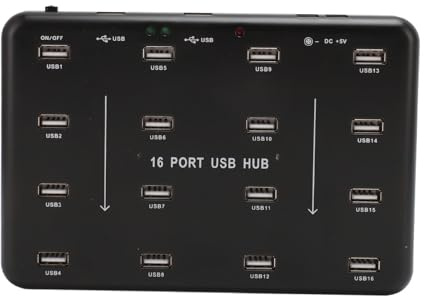 16-Port-USB2.0-Hub, Erweitern eines USB-Ports auf 16 Ports, Hochgeschwindigkeits-Datenübertragung, mit Doppelschaltkreisschutz für USB-Flash-Laufwerke, Kartenleser, (EU-Stecker)
