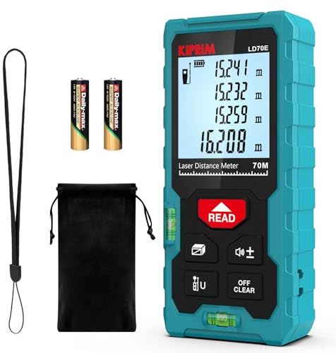 Laser Entfernungsmesser Hohe Genauigkeit 70m Kiprim LD70E Laser-Maßband Kompaktes Laser-Messgerät mit Größerem Hintergrundbeleuchtetem LCD-Display, ft/m/in-Umschaltung