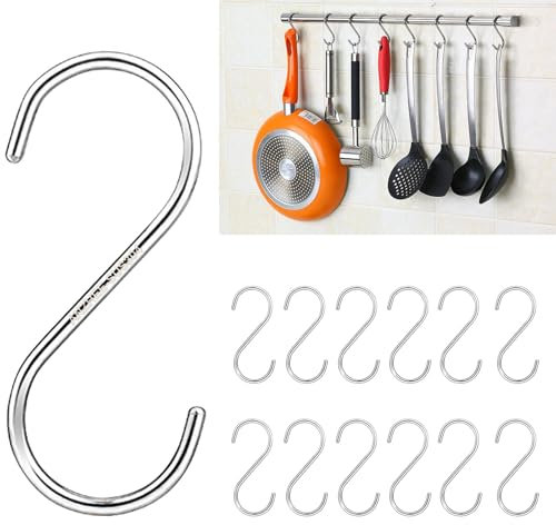Anzhee Ganci a S, ganci da appendere, ganci da cucina, ganci a forma di S, in acciaio inossidabile SUS304 per uso alimentare, per mantenere la salute, grandi ganci resistenti per bagno, sicurezza,