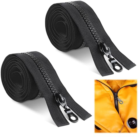 2 Stück Reißverschluss Teilbar, Nylon Reißverschluss Zipper für Jacken, Mäntel, Kleidung, Sport-Shirt, Daunenjacke, Arbeitskleidung, Schwarz(80cm) - Reißverschluss Zipper, Reißverschlüsse Teilbar