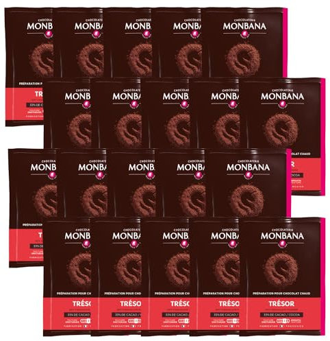 MONBANA | 20 sachets de chocolat TRESOR | Doses individuelles de 25 g de chocolat en poudre à déguster tout au long de la journée