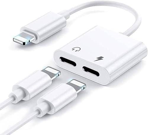 SER FLYMON iPhone Kopfhörer Adapter, 4 in 1 Dual Lightning Ladegerät Kabelsplitter Ladeadapter für iPhone 14/14 Plus/14 Pro/14 ProMax/13/13 Pro/13 ProMax/12/11/X/XR/7/8P/7P-Weiß