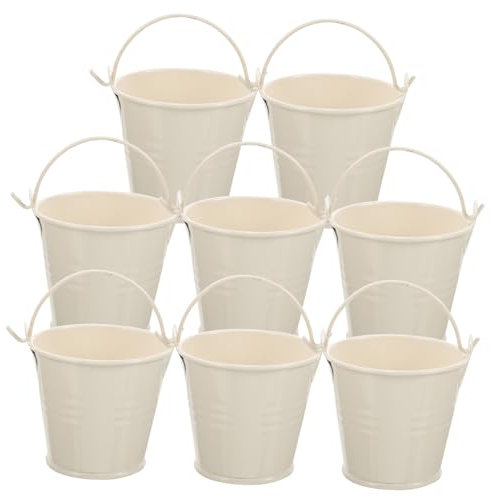 ORFOFE 8stücke Mini-eiseneimer Aus Blech Kleiner Blumentopf Metalleimer Für Zuhause Pflanzkorb Mit Griff Für Den Tisch Oder Schreibtisch Beige