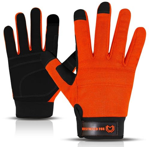 WESTWOOD FOX Gants de Travail pour Jardinage pour Hommes et Femmes, Utilisés pour Mécanicien, Jardinage, Soudage, Construction, Travaux de Garage, Ferme, Conduite, etc. (ORANGE, XL)